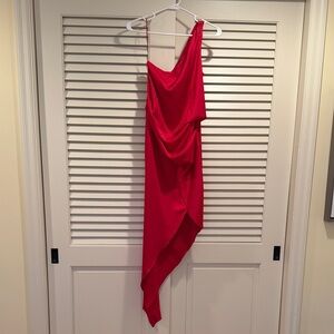 Elegant Red Draped Women's Dress